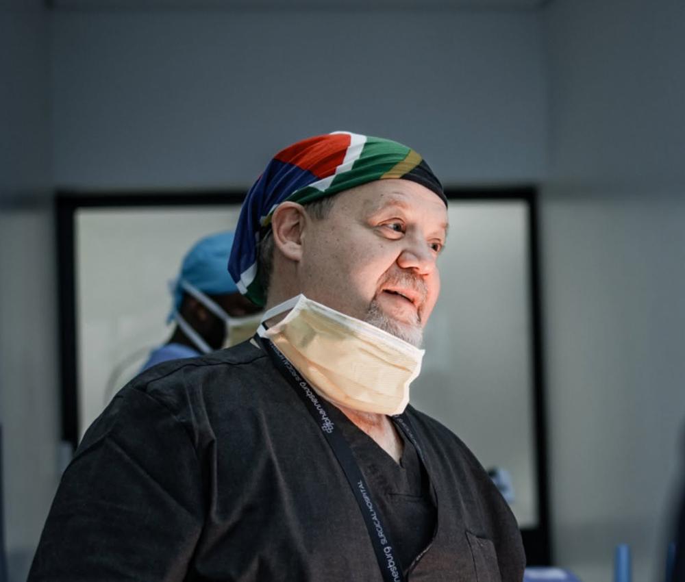 Dr Corné van Graan, urologist, in theatre at Johannesburg Surgical Hospital